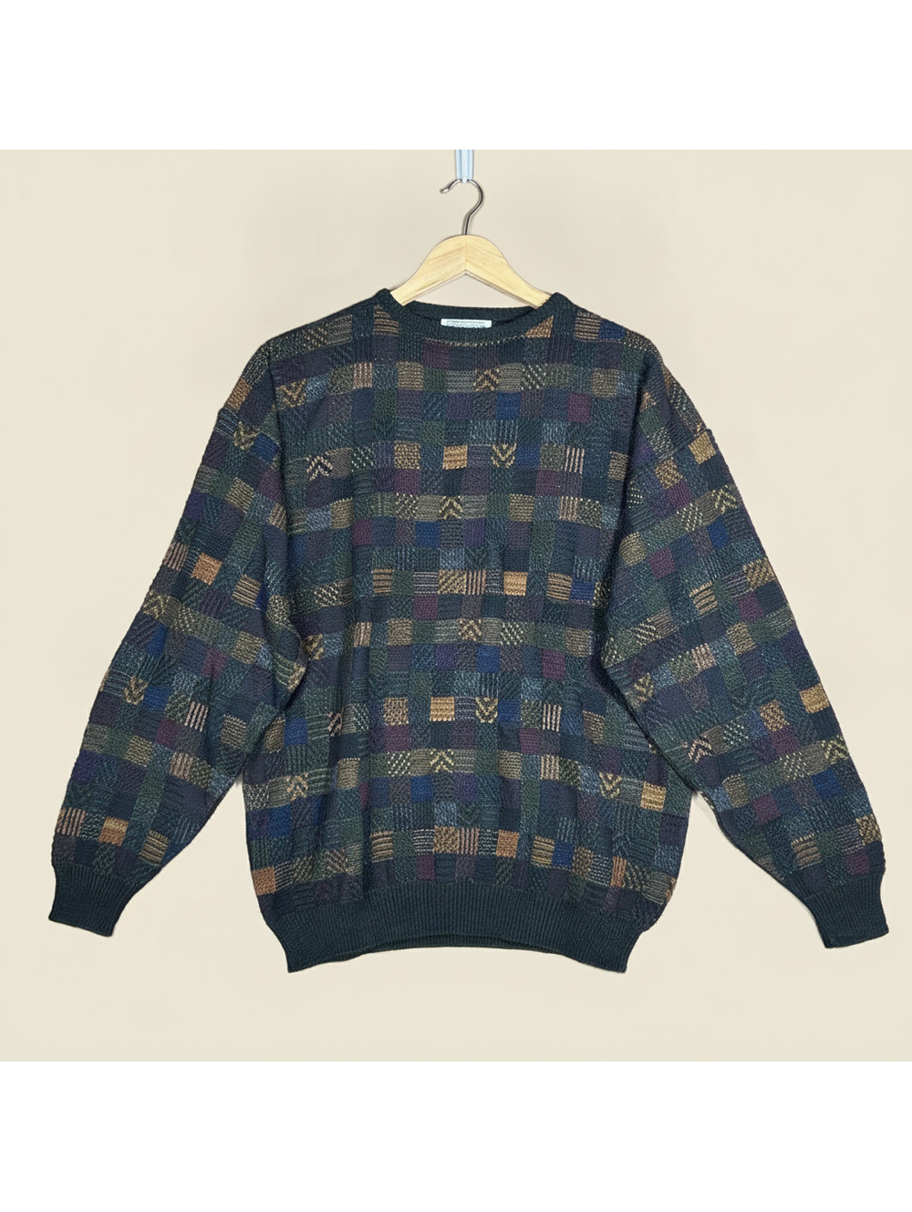 Vintage Gianfranco Ruffini Men's XL Textured Geometric Crewneck Knit Sweater